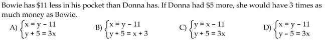 Write a system of equations in x and y describing the situation. Do not solve the system.