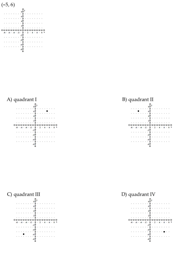 Plot the ordered pair. State in which quadrant or on which axis the point lies.