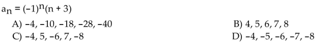 Write the first five terms of the sequence whose general term is given.
