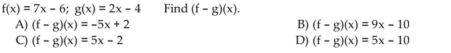 For the given functions f and g, find the requested function.