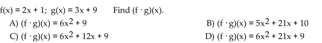For the given functions f and g, find the requested function.