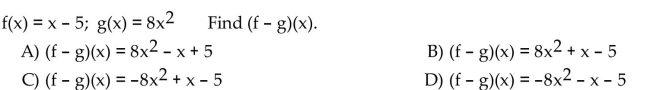 For the given functions f and g, find the requested function.