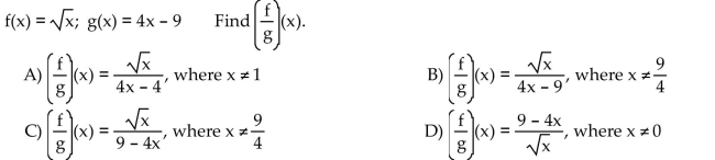For the given functions f and g, find the requested function.