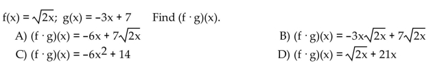 For the given functions f and g, find the requested function.