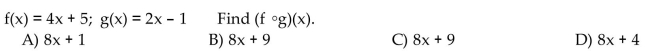 For the given functions f and g, find the composition.