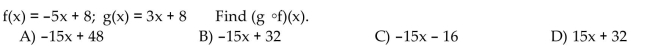 For the given functions f and g, find the composition.
