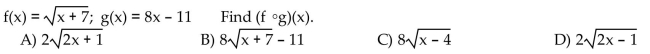 For the given functions f and g, find the composition.