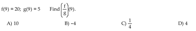 Given the values of f and g, find the function value.