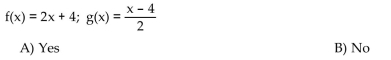 Determine whether the functions f and g are inverses of each other.
