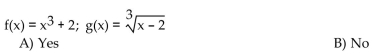 Determine whether the functions f and g are inverses of each other.