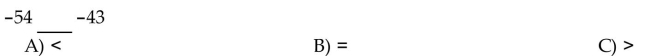 Insert , or = to make the statement true.