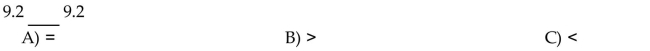 Insert , or = to make the statement true.