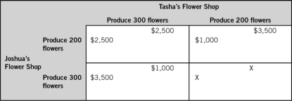 The accompanying matrix depicts two firms in a single-stage duopoly game.Each firm makes its decision without knowledge of the other firm's decision.The payoffs for each firm represent economic profits,and each firm strictly prefers more economic profit than less.If X is greater than $3,500,then there:   A)  is only one Nash equilibrium, and this game would be considered a prisoner's dilemma. B)  are two Nash equilibria, and this game would be considered a prisoner's dilemma. C)  are three Nash equilibria, and this game would be considered a prisoner's dilemma. D)  is only one Nash equilibrium, and this game would not be considered a prisoner's dilemma. E)  are two Nash equilibria, and this game would not be considered a prisoner's dilemma.