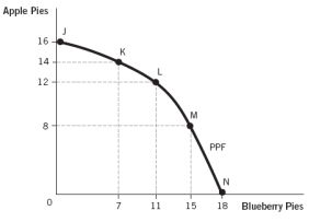 Refer to the following figure for the next  questions.   -According to the figure, a new technology that makes it easier to peel, core, and prepare apples will cause: A)  the entire production possibilities frontier (PPF)  to shift outward. B)  the entire PPF to shift inward. C)  the PPF to rotate outward to a larger maximum quantity of apple pies with no change in maximum blueberry pies. D)  the PPF to rotate outward to a larger maximum quantity of blueberry pies with no change in maximum apple pies. E)  the PPF to stay exactly the same because there is no change in resources.