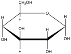 Given the structure of a glucose molecule,which of the following explains the hydrogen bonding between glucose and water?   A) H-bonds will form with glucose always being the H-bond donor B) H-bonds will form with water always being the H-bond donor C) each glucose molecule could H-bond with as many as 17 water molecules D) due to the cyclic structure of glucose,H-bonding with water does not occur E) none of the above