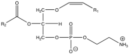 What is the term for the molecule shown below?   A) platelet-activating factor B) 1-alkyl-2-acetylglcerophosphoethanolamine C) serine plasmologen D) choline plasmologen E) ethanolamine plasmologen