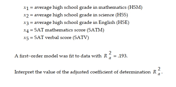 As part of a study at a large university, data were collected on n = 224 freshmen computer science (CS) majors in a particular year. The researchers were interested in modeling y, a student's grade point average (GPA) after three semesters, as a function of the following independent variables (recorded at the time the students enrolled in the university):