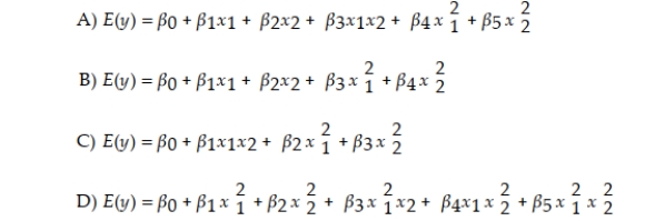 Which equation represents a complete second-order model for two quantitative independent variables?