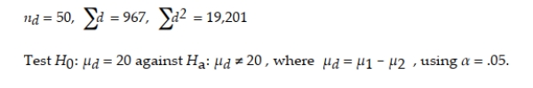 A paired difference experiment yielded the following results.