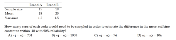 The FDA is comparing the mean caffeine contents of two brands of cola. Independent random samples of 6 -oz. cans of each brand were selected and the caffeine content of each can determined. The study provided the following summary information.