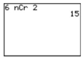Which quantity is represented on the screen below?   A)  The number of ways two coins can be chosen from six coins B)  The number of sample points when a die is rolled and a coin is flipped C)  The number of ways two dice can be rolled D)  The number of sample points when a coin is flipped six times