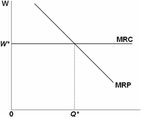   Refer to the above graph.If the MRC decreased: A)  quantity would increase. B)  quantity would decrease. C)  the firm would operate as a monopsonist. D)  the firm would increase the supply of labor.