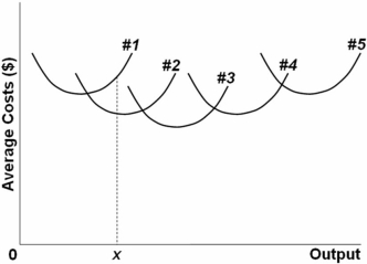   As the firm in the above diagram expands from plant size #1 to plant size #3,it experiences: A)  diminishing returns. B)  economies of scale. C)  diseconomies of scale. D)  constant costs.