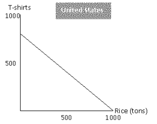 Exhibit 2-11     -Refer to exhibit 2-11. The United States has an absolute advantage in bothe the production of T-shirts and rice.