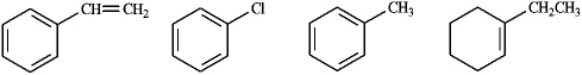 Circle the compound(s)in the following set that will undergo both substitution and addition when treated with Br<sub>2</sub>.   