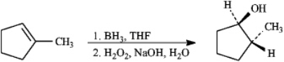Instructions: Consider the reaction below to answer the following question(s) . Alkenes may be hydrated by the hydroboration/oxidation procedure shown.   Refer to instructions.The intermediate formed in the first step of this reaction is: A)    B)    C)    D)   