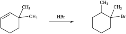 Using curved arrows,write a mechanism for the following reaction.If carbocations are formed,specify if they are primary,secondary or tertiary.  