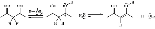 The structures below show the stepwise bond making and bond breaking in this reaction.Draw curved arrows to show the electron flow that has occurred in each step.  