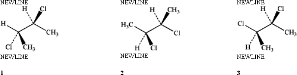 Which of the following structures represent the same stereoisomer?   A) only 1 and 2 B) only 1 and 3 C) only 2 and 3 D) 1,2 and 3
