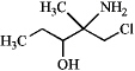 Pick the set of terms that correctly classifies the compound.   A) tertiary amine,primary alkyl chloride,secondary alcohol B) primary amine,primary alkyl chloride,secondary alcohol C) primary amine,primary alkyl chloride,tertiary alcohol D) secondary amine,primary alkyl chloride,secondary alcohol E) secondary amine,secondary alkyl chloride,secondary alcohol
