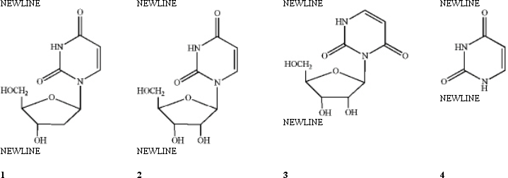 Which of the following is uridine?   A) 1 B) 2 C) 3 D) 4