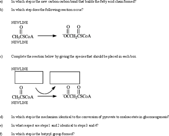 The following sequence represents the steps in the biosynthesis of fatty acids.      