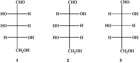 Which of the following has a D-configuration?   A) only 1 and 2 B) only 1 and 3 C) only 2 and 3 D) only 1,2 and 3