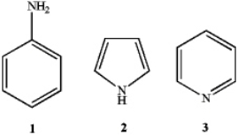 What is the correct assignment of the names of the following aromatic compounds?   A) 1 = anisole;2 = furan;3 = pyrimidine B) 1 = aniline;2 = pyrrole;3 = pyridine C) 1 = anisole;2 = pyridine;3 = pyrrole D) 1 = aniline;2 = imidazole;3 = pyridine