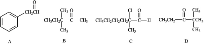 Which of the following would form an enolate ion on treatment with a base?   A) A B) B C) C D) D E) All of these except C