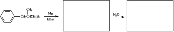 Complete the following reaction sequence by drawing the structure of the products in the boxes provided.  
