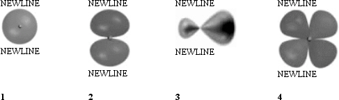 Which of the following best represents the shape of a 2p atomic orbital of carbon?   A) 1 B) 2 C) 3 D) 4