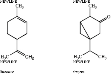 Specify the hybridization of each carbon atom of limonene,a natural product present in citrus fruits,and thujone,which is derived from wormwood,a traditional component of the notorious liquor,Absinthe.   