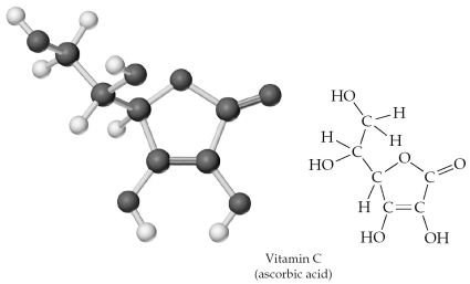 Give the molecular formula corresponding to the following ball-and-stick molecular representation of vitamin C (ascorbic acid) (gray = C,unshaded = H,black = O) .In writing the formula,list the atoms in alphabetical order.   A) CHO B) C<sub>3</sub>H<sub>4</sub>O<sub>3</sub> C) C<sub>6</sub>H<sub>4</sub>O<sub>6</sub> D) C<sub>6</sub>H<sub>8</sub>O<sub>6</sub>