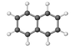 Give the molecular formula corresponding to the following ball-and-stick molecular representation of naphthalene (gray = C,unshaded = H) .In writing the formula,list the atoms in alphabetical order.   A) CH B) C<sub>5</sub>H<sub>4</sub> C) C<sub>10</sub>H<sub>8</sub> D) C<sub>10</sub>H<sub>10</sub>