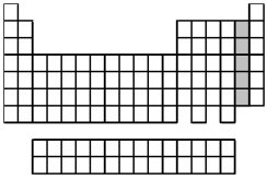 What is the name for the group of elements indicated by the shaded portion of the periodic table?   A) alkaline earth metals B) group 3A elements C) halogens D) noble gases