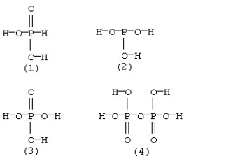 What are the molecular structures of orthophosphoric acid and pyrophosphoric acid?   A) 1 and 2 B) 1 and 3 C) 2 and 3 D) 3 and 4