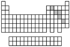 At 25°C the elements indicated by the shaded area in the following periodic table are all   A) diatomic molecules. B) gases. C) liquids. D) nonmetals that are solids.
