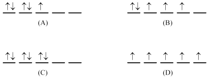 What is the d orbital-filling diagram for Fe<sup>3+</sup> (Z = 26) ?   A) (A)  B) (B)  C) (C)  D) (D) 