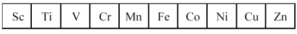 The first transition series metals are shown below.   -Which has the highest melting point? A) Sc B) V C) Mn D) Zn