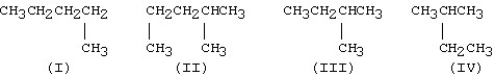 Which of the following condensed structures represent the same molecule?   A) I and II B) II and IV C) III and IV D) II and III